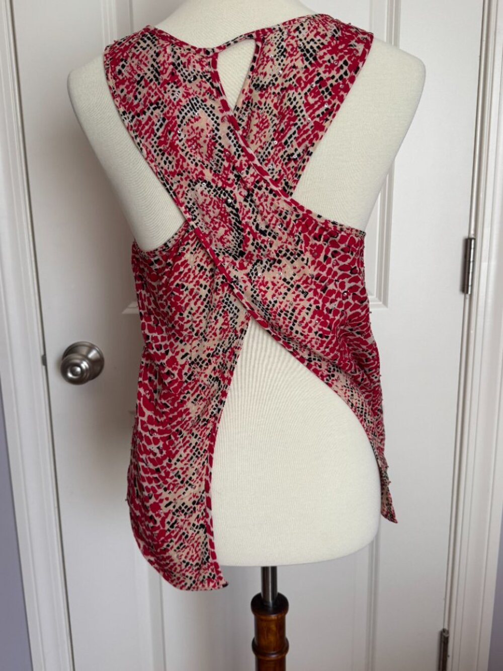 Parker Pink Snakeskin Print Silk Crisscross Back Top Sz XS